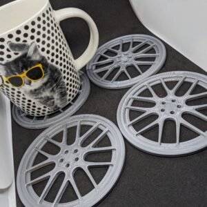 4x Car Wheel Rim Themed Coasters Set | Drink Cup Mug Mats | Car Driving Petrolhead | Geek Model | Unique Gift Him Her